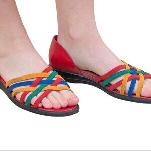 Mootsies Tootsies Sybil Rainbow Red Flat Woven Slide Sandals Size 7